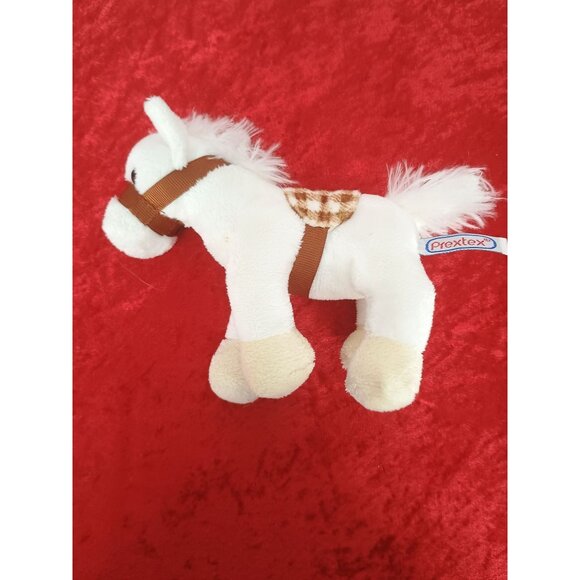 Plush Toy Horse By Prextex White With Brown Accents Small Size Soft & Cuddly Ide - Picture 5 of 8